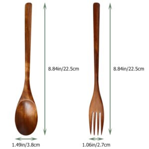 BESTonZON Wooden Forks 1 Set of Salad Spoon Wooden Serving Spoons Salad Servers Long Wood Serving Forks Cake Spoon Appetizer Fork Japanese Style Kitchen Utensil for Kitchen Restaurant