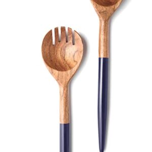 YoTreasure Tiramisu Resin & Wood Blue Salad Server Set Utensils for Modern Serving and Cooking