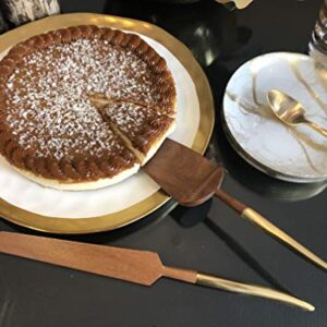 Wedding Cake Knife and Server Set, Wooden Cake Servers With Gold Handle, Ideal for Weddings, Party's, And Elegant events