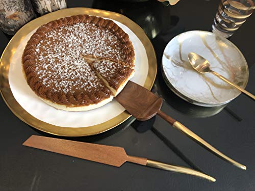 Wedding Cake Knife and Server Set, Wooden Cake Servers With Gold Handle, Ideal for Weddings, Party's, And Elegant events