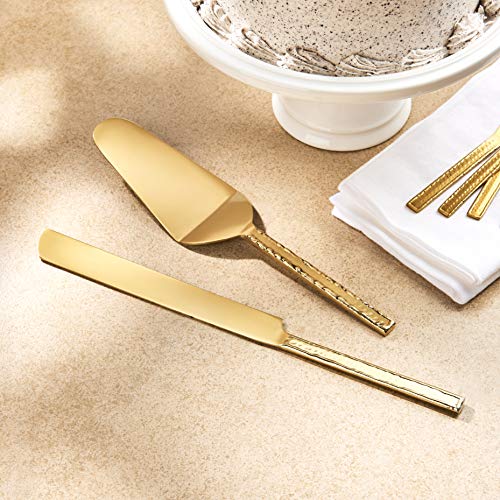 Elle Décor Party Essentials Cake Serving 2-Piece Stainless Steel Set with Decorative Handles Perfect for Dessert Lovers, Parties, Entertaining, Gifts and More, forge gold, medium (326813-2GCS)