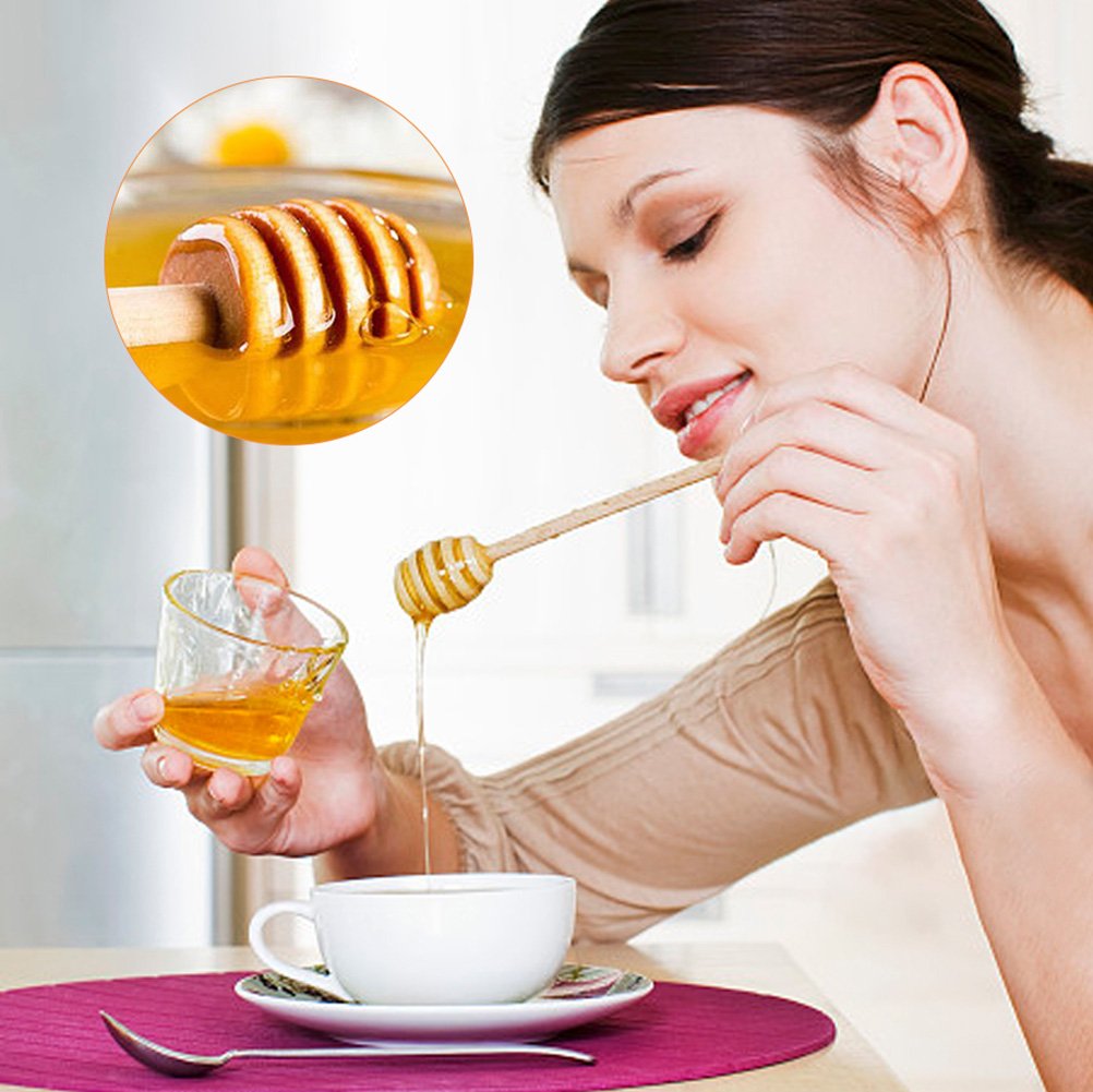 50Pcs Wooden Honey Dipper Sticks, Stirring Stick Server for Honey Jar Dispense Drizzle Honey(8cm)