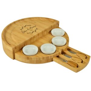 personalized engraved bamboo cheese/charcuterie board with accessories - innovative patented design - designed & quality assured by picnic at ascot usa
