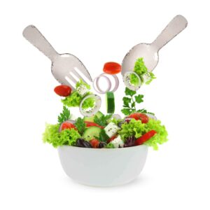 Supreme Housewares 2-Piece 10.75 Inch Melamine Salad Server Serving Utensil Set Includes Salad Spoon and Salad Fork (Crackle, Cream)