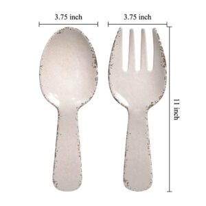 Supreme Housewares 2-Piece 10.75 Inch Melamine Salad Server Serving Utensil Set Includes Salad Spoon and Salad Fork (Crackle, Cream)