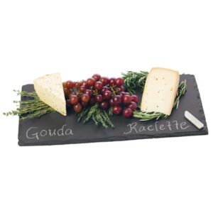 twine country home black slate cheese board with handle & chalk set - 16" x 8" stone plate board for tapas, appetizers & charcuterie platters - gourmet kitchen gift essentials