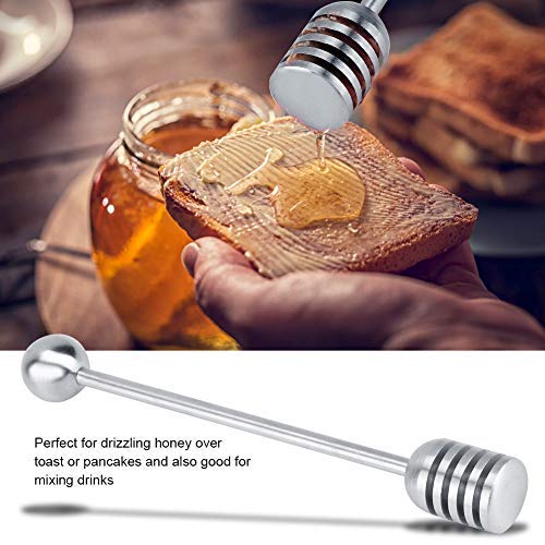 Honey and Syrup Dipper Stick Server Honey Spoon Stainless Steel Honey Dipper Stirrer Spoon Mixing Stick Tool Serve Solid for Honey Pot Jar Containers Silver