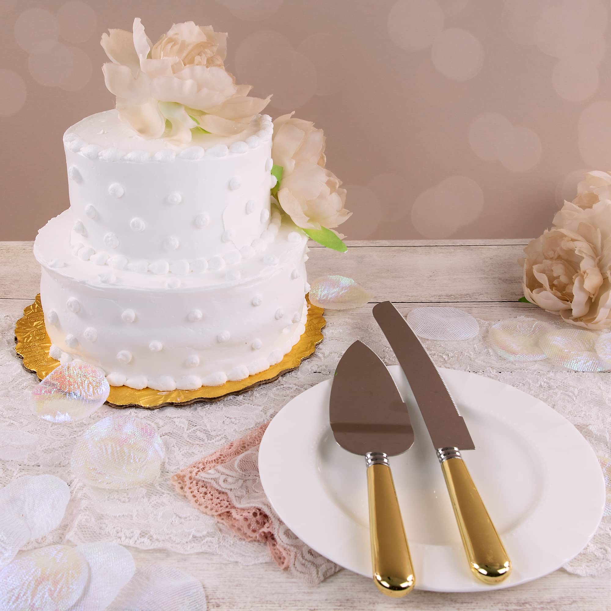 Simplicity Stainless Steel Cake Knife and Server Petals for Weddings and Other Celebrations, 10" and 12" L, Multicolor, 2 Piece