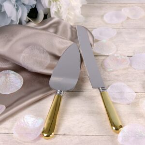 Simplicity Stainless Steel Cake Knife and Server Petals for Weddings and Other Celebrations, 10" and 12" L, Multicolor, 2 Piece