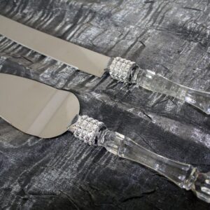 Lolasaturdays Wedding Party Cake Knife Server Set with Faux Crystal Handle and diamond accents