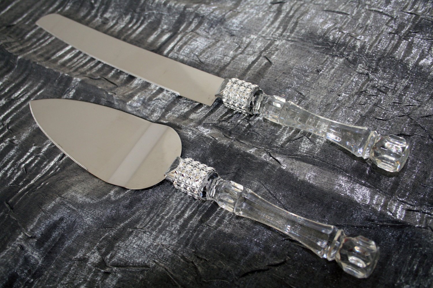 Lolasaturdays Wedding Party Cake Knife Server Set with Faux Crystal Handle and diamond accents