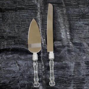 Lolasaturdays Wedding Party Cake Knife Server Set with Faux Crystal Handle and diamond accents