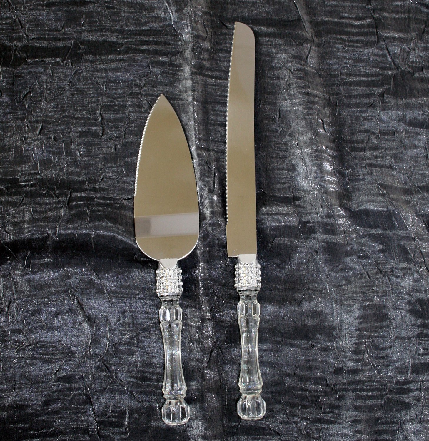Lolasaturdays Wedding Party Cake Knife Server Set with Faux Crystal Handle and diamond accents