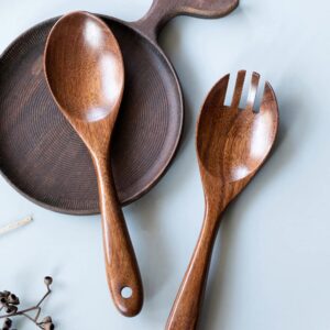 Hemoton Griddle 2pcs Wooden Salad Spoon Household Tablespoon Kitchen Utensils