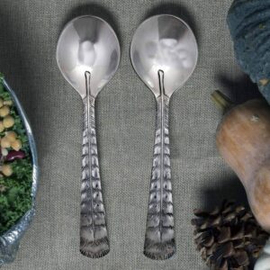 Arthur Court Salad Servers Feathers Metal Pair Thanksgiving Table 2 pieces Cast Aluminum 11 inch Long