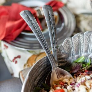 Arthur Court Salad Servers Feathers Metal Pair Thanksgiving Table 2 pieces Cast Aluminum 11 inch Long