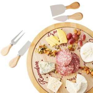 Lazy Susan Cheese Board with Cutlery Premium Bamboo Turntable Charcuterie Board - Unique Rotating Cheese Wine Pairing Platter Gift Set