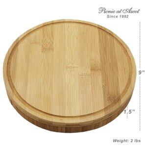 Round Bamboo Cheese Board Set with 3 Stainless Steel Tools and 4 Cheese Markers - 9" Diameter x 1.5" high