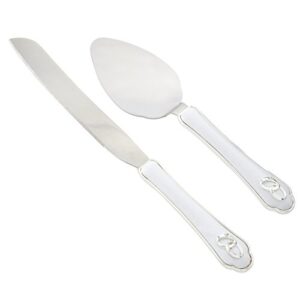 elegance wedding knife and cake server with double rings