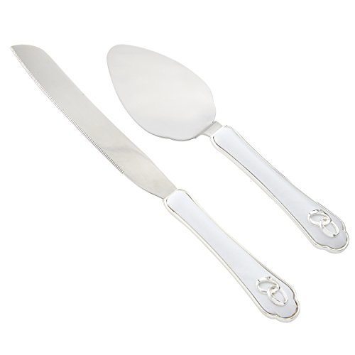 Elegance Wedding Knife and Cake Server with Double Rings