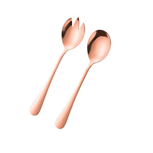 ARFUKA Salad Servers Salad Spoons and Fork Set Stainless Steel Serving Utensils for Salad Gravies or Pasta Rose Gold