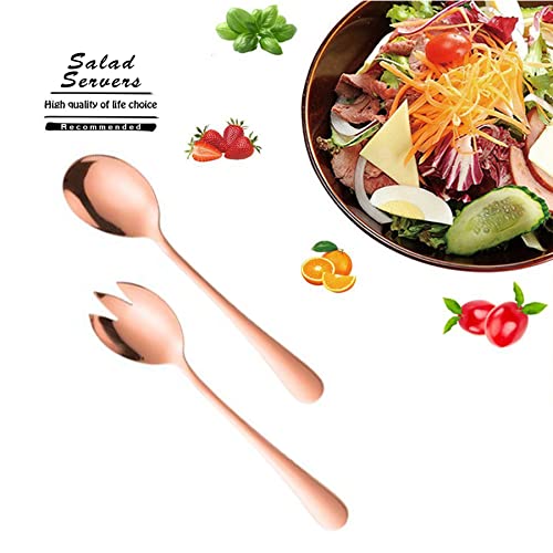 ARFUKA Salad Servers Salad Spoons and Fork Set Stainless Steel Serving Utensils for Salad Gravies or Pasta Rose Gold