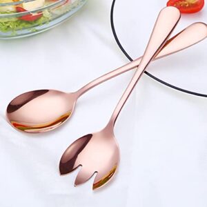 ARFUKA Salad Servers Salad Spoons and Fork Set Stainless Steel Serving Utensils for Salad Gravies or Pasta Rose Gold