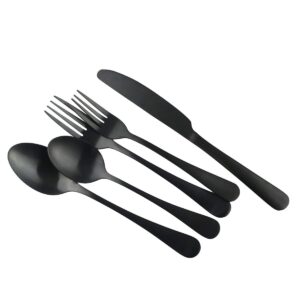 Matte Black 4 Piece Pie Server 8.85-inch Pizza Cutter Knife Spatula Slice Stainless Steel Table Flatware Set Cake Server Serving Utensils Silverware Dishwasher Safe for Party