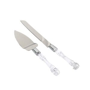balsacircle silver and clear cake knife and server set with crystal handles - wedding reception events home party tableware supplies