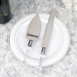 BalsaCircle Silver and Clear Cake Knife and Server Set with Crystal Handles - Wedding Reception Events Home Party Tableware Supplies