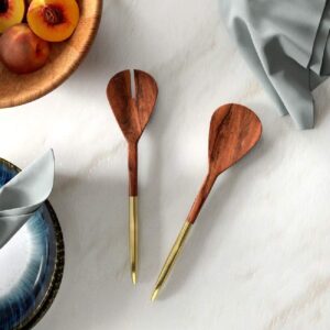 Wooden Salad Servers With Gold Handle