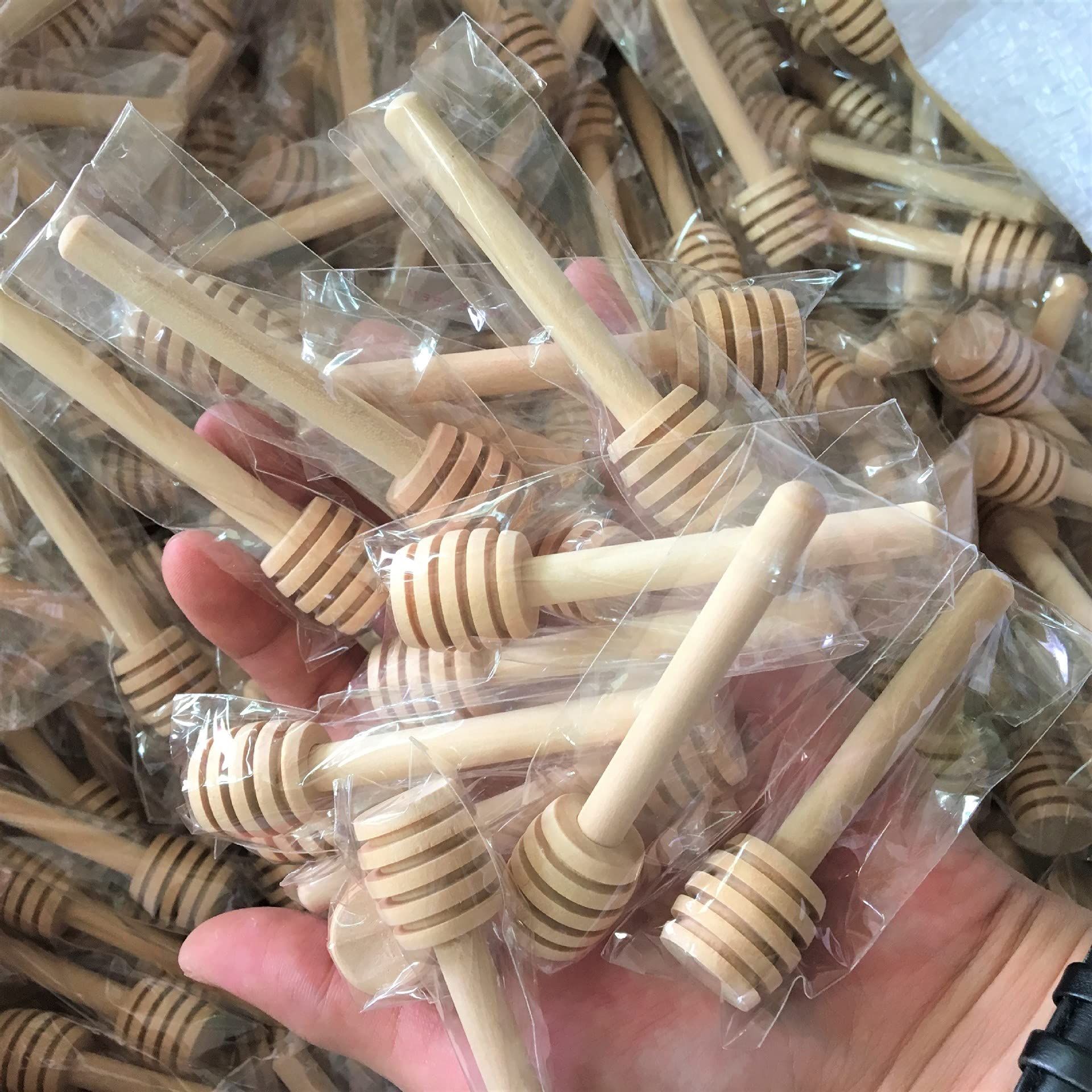 GBSTORE 12 Pcs Wood Honey Dipper Sticks 3 inch Mini Honey Dippers with Individually WrappedHoney Wand for Honey Jar Dispense Drizzle Honey Wedding Party Favors