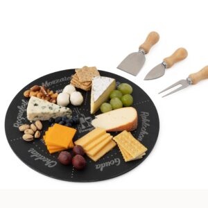 Permaggio 3 Knives and 11.7-inch Wine Pairing Cheese Board Set, Space Gray