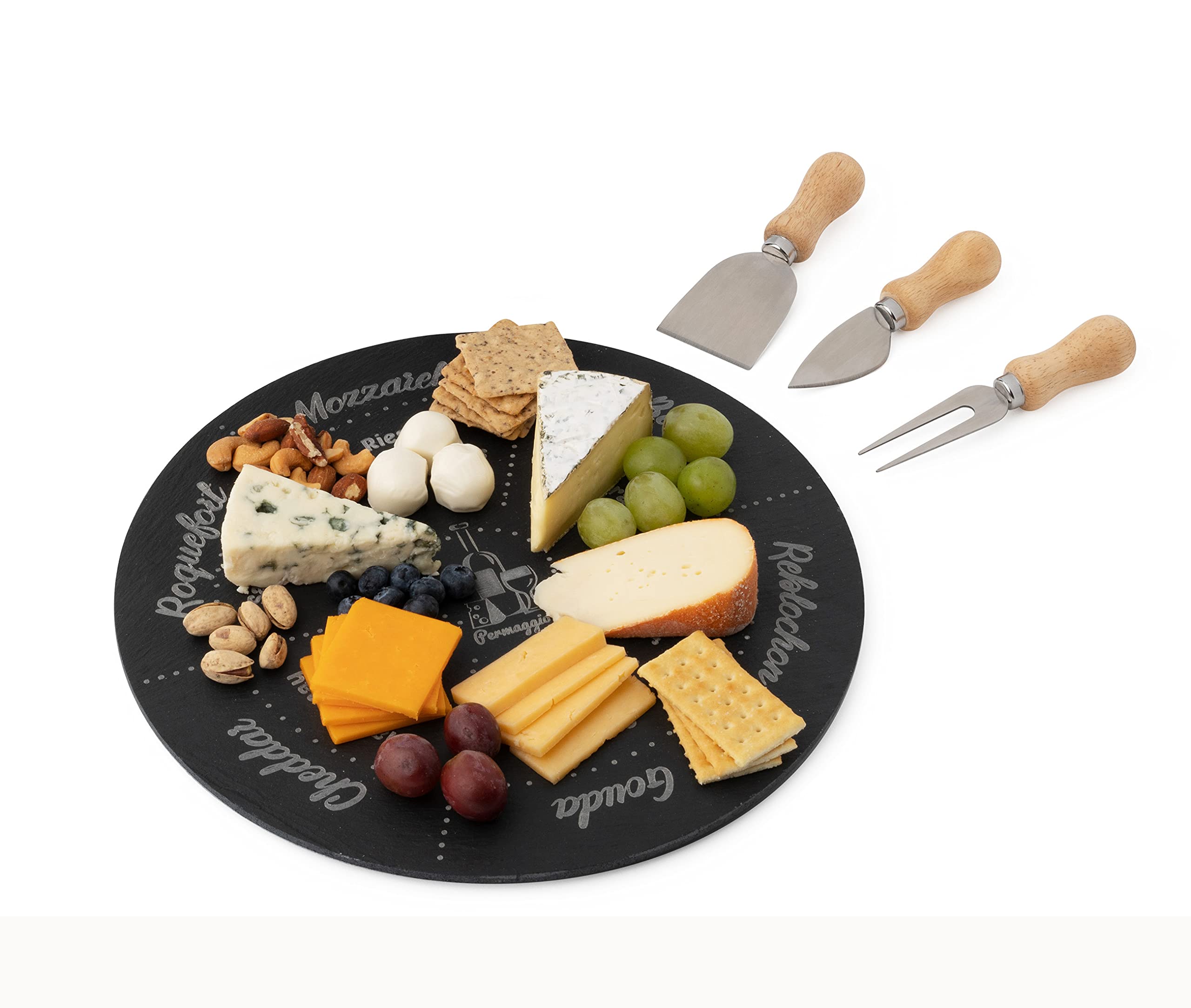 Permaggio 3 Knives and 11.7-inch Wine Pairing Cheese Board Set, Space Gray