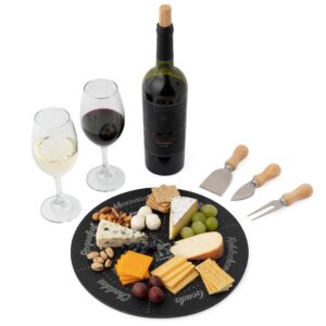 Permaggio 3 Knives and 11.7-inch Wine Pairing Cheese Board Set, Space Gray