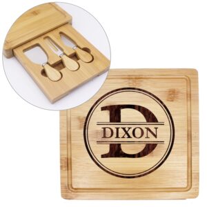 Personalized Engraved Cheese Board Tray and Knife Tools Set - Custom Monogrammed