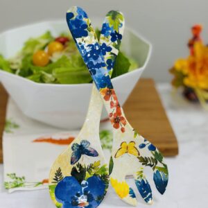 UPware 2-Piece 13 Inch Melamine Salad Server Serving Utensil Set Includes Salad Spoon and Salad Fork (Butterfly Floral)