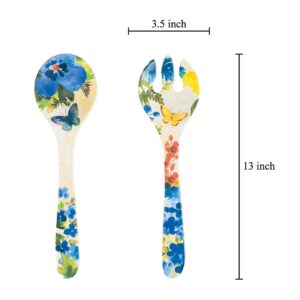 UPware 2-Piece 13 Inch Melamine Salad Server Serving Utensil Set Includes Salad Spoon and Salad Fork (Butterfly Floral)