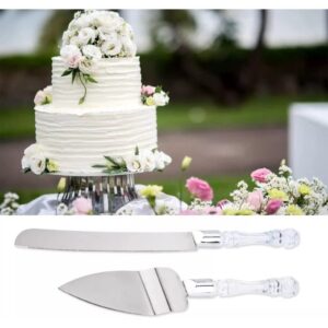 2pc Wedding Cake Cutter Set Stainless Steel Dessert Set Pie Server Cake Cutter for Birthday Anniversary Holiday Party,White,33cm/26x4.5cm Preserving Cookers