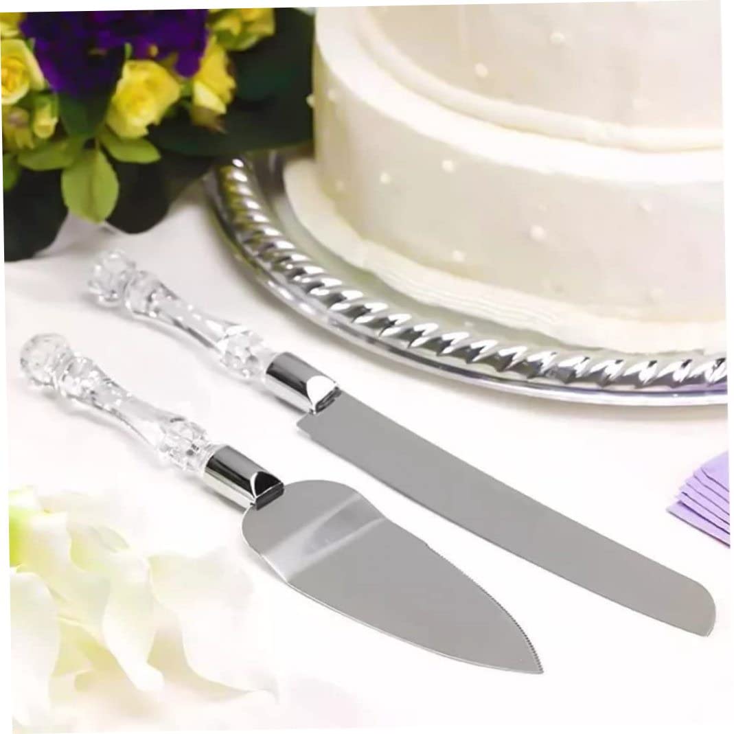 2pc Wedding Cake Cutter Set Stainless Steel Dessert Set Pie Server Cake Cutter for Birthday Anniversary Holiday Party,White,33cm/26x4.5cm Preserving Cookers