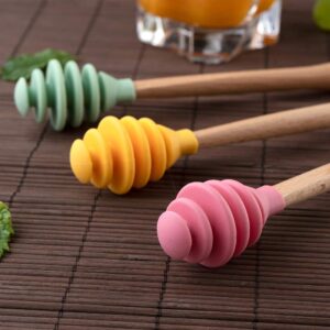 REBABA Silicone Honey Dipper Sticks with Wooden Handle, Honey Stirrer Honey Wand for Honey Jar Dispense Drizzle Honey and Wedding Party Favors(Yellow)