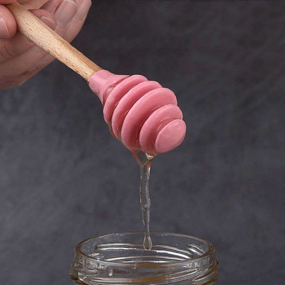 REBABA Silicone Honey Dipper Sticks with Wooden Handle, Honey Stirrer Honey Wand for Honey Jar Dispense Drizzle Honey and Wedding Party Favors(Yellow)