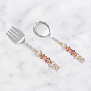 YoTreasure Tiramisu All The Pinks Stainless Steel Pink Purple Salad Server Set Cooking Utensils for Kitchen