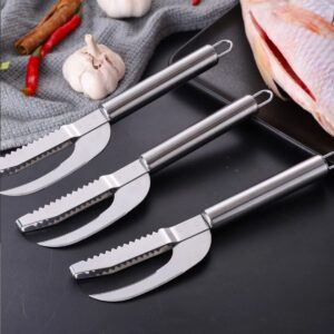 zuzif stainless steel 3 in 1 fish maw knife, fish scale knife cutting/scraping/digging 3 in 1, serrated easy fish scale knife descaling tool kit, easy belly peeling scraping phosphorus (3)