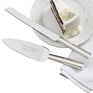 personalization universe modern engraved wedding cake knife & server set - personalized gold decor, customizable with names, perfect for cake cutting & serving at weddings