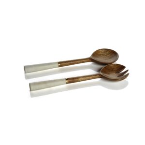 zodax heritage mango wood and marble salad server set 14 in x 4 in x 1 in