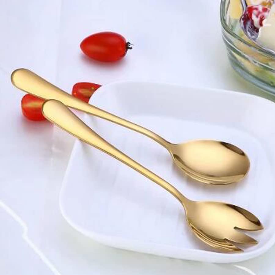 ARFUKA Salad Servers Stainless Steel Salad Serving Set Salad Spoon and Fork Set Kitchen Cooking Utensil Cutlery Gifts Gold, Set of 6