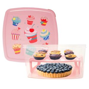 lavo home cake & cupcake carrier/storage container holds up to 8 inch 2-layer cake, pink & clear - transports cakes, pies, muffins or other desserts - freezer & dishwasher safe
