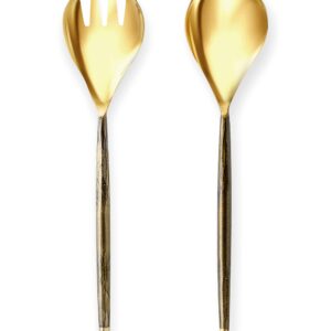 Set of Gold Salad Servers with Bronze Handles-For Veggie and Pasta Salads