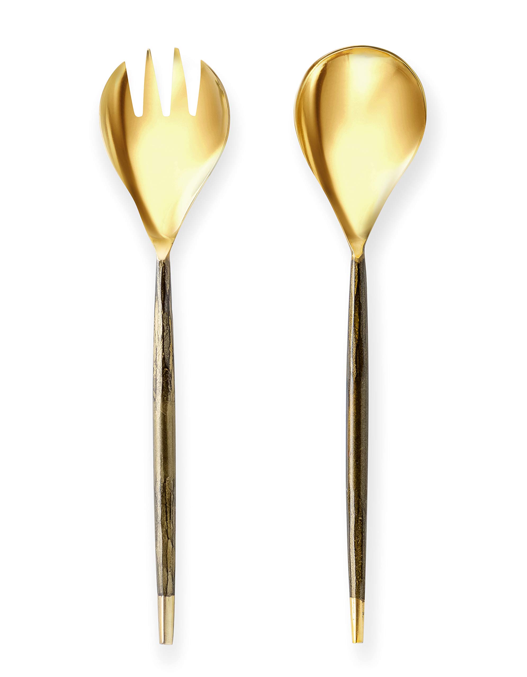 Set of Gold Salad Servers with Bronze Handles-For Veggie and Pasta Salads